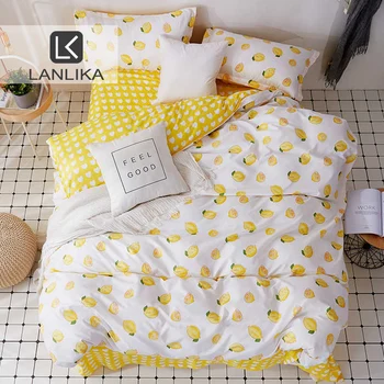 

Lanlika Bedding Set Lemon Yellow Bedspread Home Decor Bed Linen Set Pillowcase&Duvet Cover Flat Sheet Child Adult Queen King