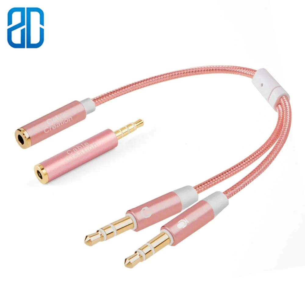 3 5mm Female to 2 Dual 3 5mm Male Headphone Mic Audio Y Splitter with 3 5mm Audio Jack CTIA to OMTP Adapter Black Rose 0 2 M