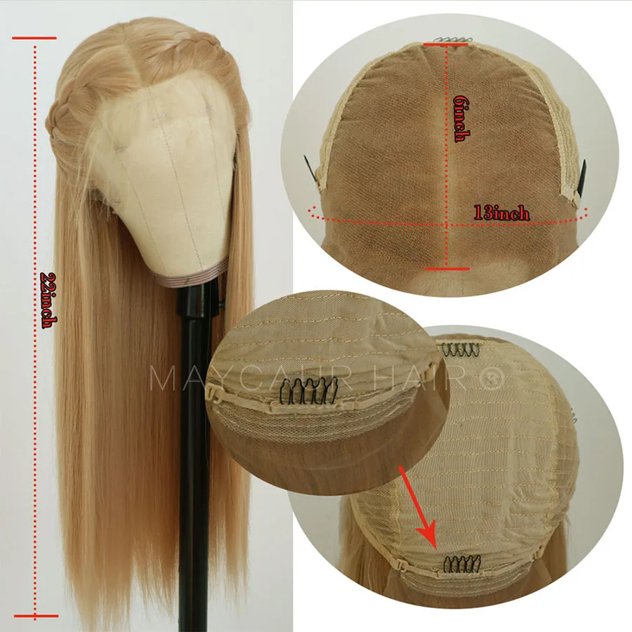Maycaur 13x6 Lace Front Wigs #1344 Color Long Straight Heat Resistant Fiber Hair Synthetic Lace Front Wigs for Women (6)