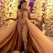 Африканские комбинезоны с длинным рукавом Выпускные платья со съемным шлейфом на заказ кружева украшенное аппликацией вечернее платье Роскошные вечерние платья для женщин