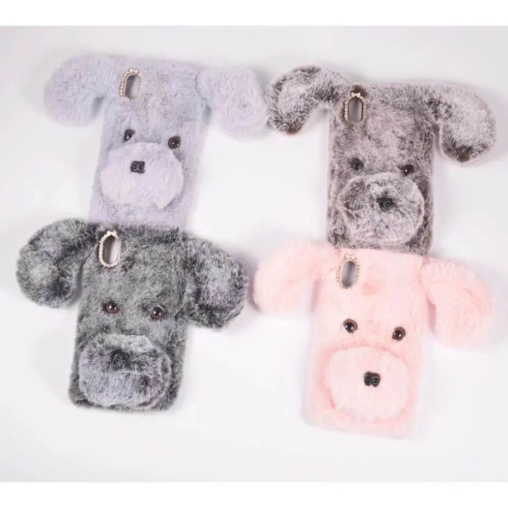 

Newest 3d Dog Fluffy fur Plush doll toy Case for iphone XR xs X10 6 6S 7 8 Plus cute kawaii women girl birthday gift