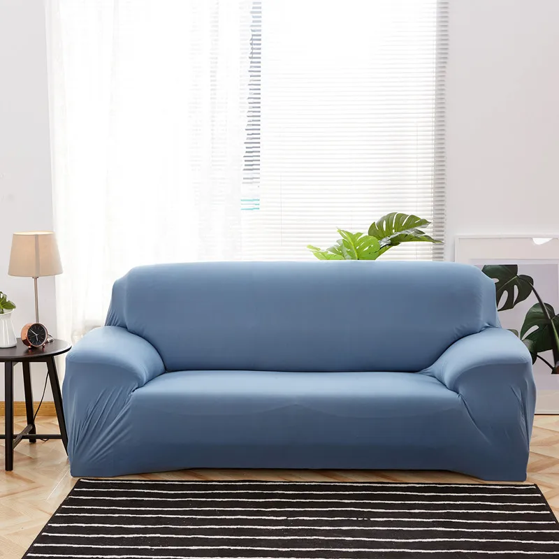 Light Blue Однотонный эластичный чехол для дивана, мягкий Универсальный угловой диван для гостиной, все включено, чехол для дивана, защитный чехол для подушки - Цвет: Light Blue