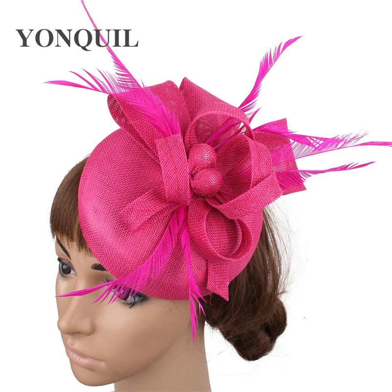 Imitation sinamay formal dress event navy fascinator women hat elegant ladies cocktail chuch fedora hat bride wedding headpiece