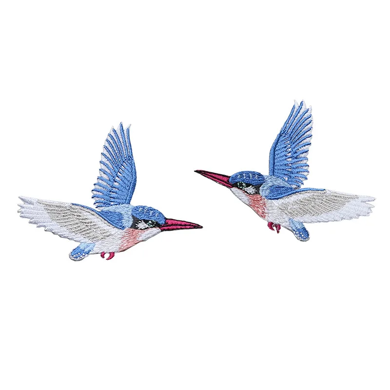 Flying Kingfisher Symmetrical Embroidery Stickers Small Clothing Holes Adhesive Patches DIY Sewing Decoration Bird Accessories