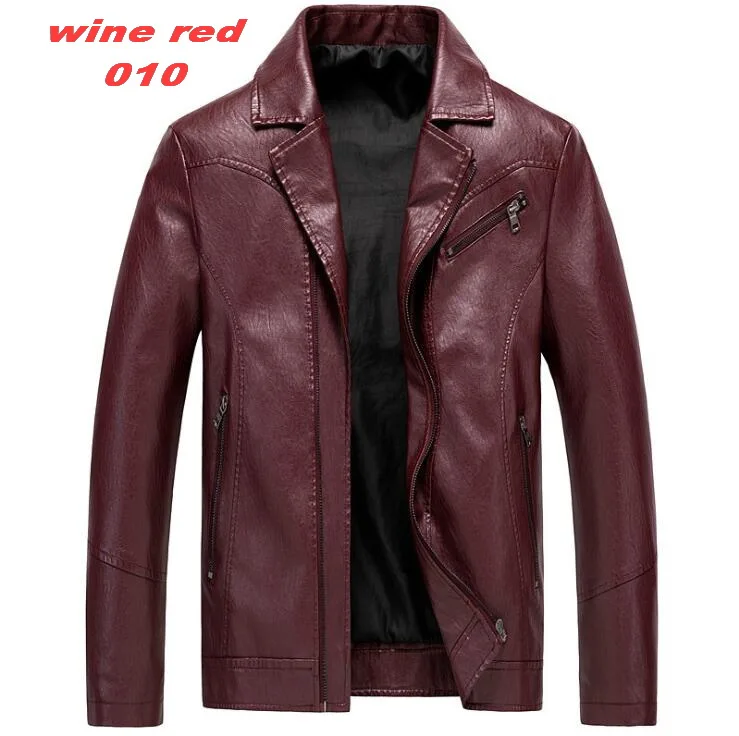 wine red 010 Мотоциклетная винтажная куртка из искусственной кожи, мужские Куртки из искусственной кожи на молнии, модное пальто для мужчин, мотоциклетная кожаная куртка, пальто - Цвет: wine red 010