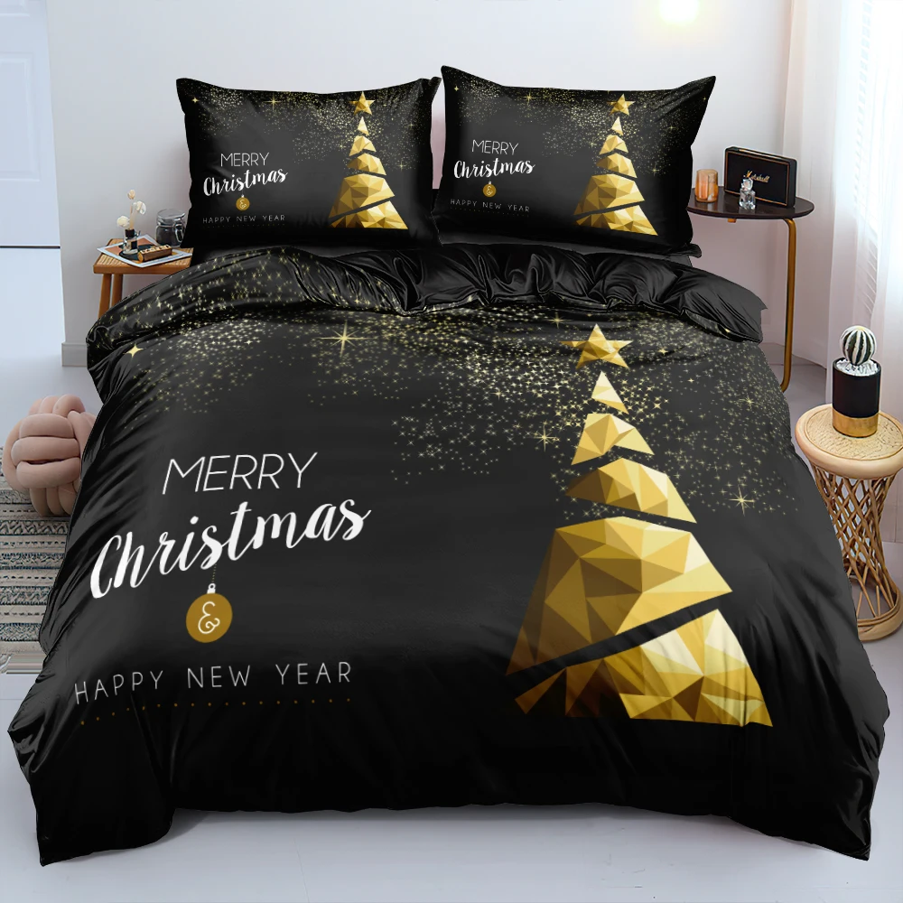 

XMAS Bedding sets Black Bed Linen Merry Christmas Duvet cover set Quilt/Comforter case Pillowcase 173x230 Full Twin Beddings