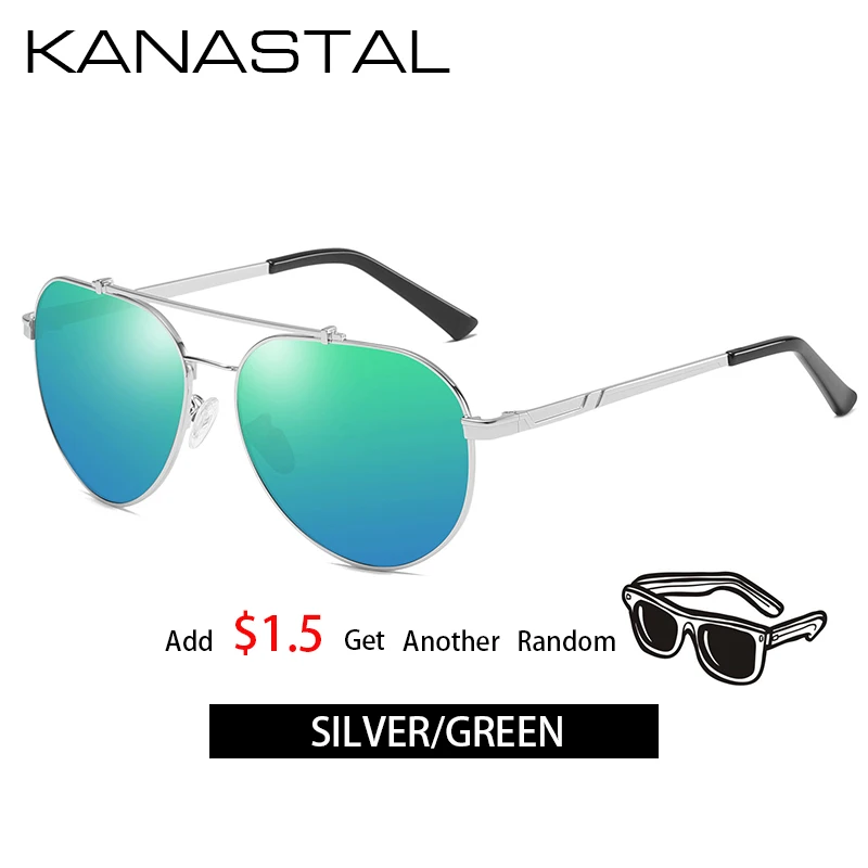 silvergreen KANASTAL Pilot поляризационные солнцезащитные очки для мужчин двойные лучевые Солнцезащитные очки Мужские брендовые дизайнерские солнцезащитные очки с футляром UV400 - Цвет линз: silvergreen