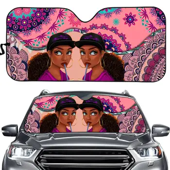 

Bohemian African Girl Pink Universal Car Windshield Covers UV Protect Foldable Protect Car Interior Front Window Sun Shade 2020