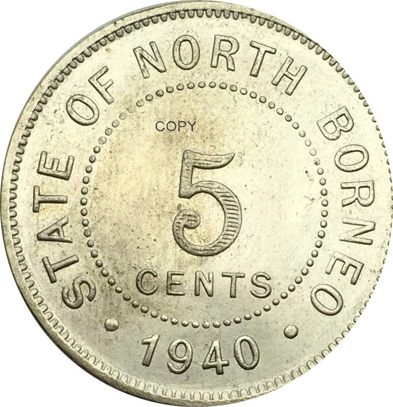 Новые продукты Малайзия 1940 5 центов штат Норт Борнео латунь никелированные копии монет могут принять на заказ