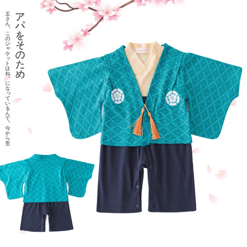 

2019 News Children Kimono Yukata Baby Girl Rompers Samurai Costume Coat Jumpsuit 2Pcs Suit Japanese Style Birthday Party Cosplay