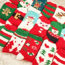 Hot Selling Soft Merry Christmas Gift Socks Cute Winter Warm Thicken Cartoon Elk Santa Snowman Stripes Xmas Sokken Dropship