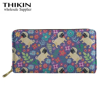 

THIKIN Funny Dachshund Dog Print Women's Long Design PU Wallet Cute Flower Puppy Card Holder Girls Cellphone Pocket Purse Custom