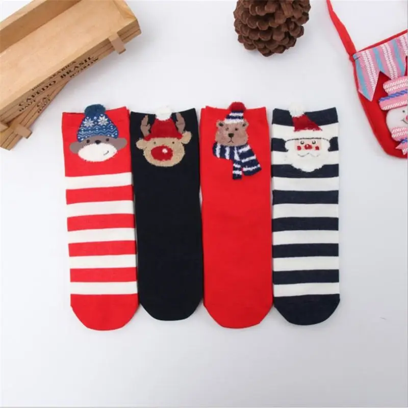 1 пара цветных хлопковых Красных Носков, рождественские носки с трехмерным рисунком, Милые Японские Женские носки на осень и зиму