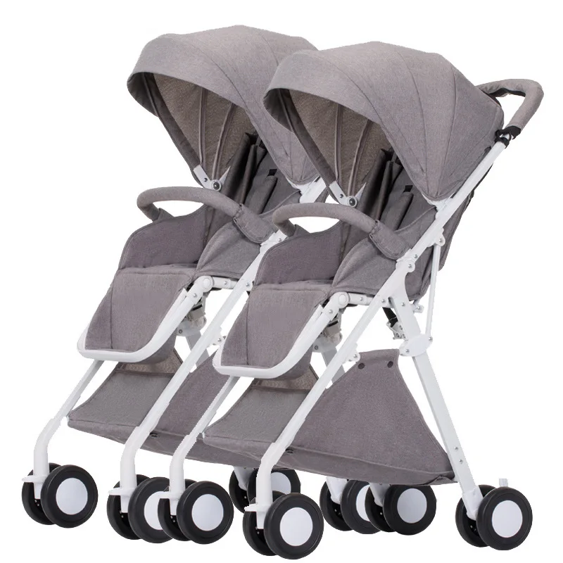 Детская коляска Коляска для малышей-близнецов двойная коляска для путешествий twins poussette double jumeaux carro Плайя plegible ikiz bebek arabasi - Цвет: Серый