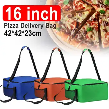 

16 Inch Portable Red Strength Thermal Pizza Delivery Bag Holder Container Box Easy Use Oxford Cloth Fresh Food Insulated Storage