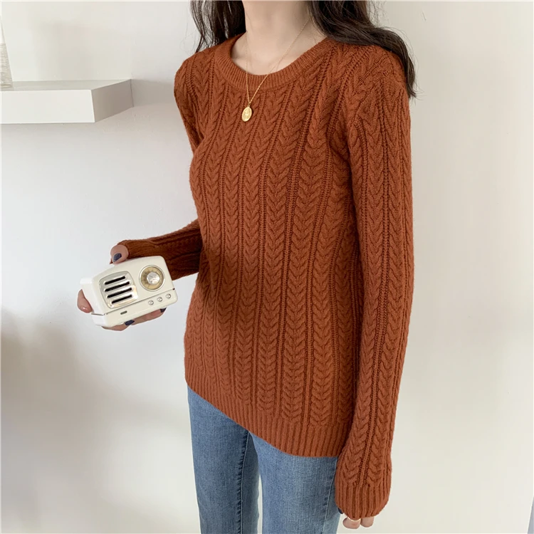 Knitted Sweater Woman Pullover Solid Color Candy Colors Basic Long Sleeves O-neck Jumpers