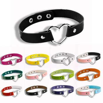 

Fashion Punk Gothic Necklace Sexy Harajuku Heart Pendant PU Leather Spike Stud Collar Necklace Women Jewelry Party Gift