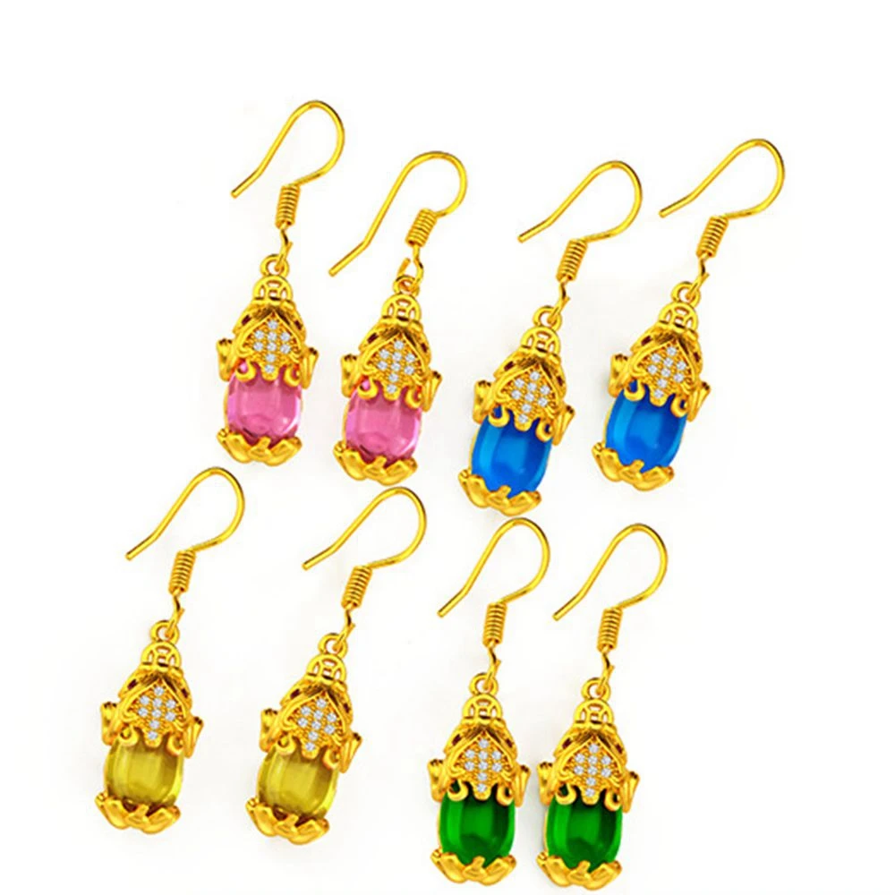 

Multicolor Dangle Earrings Yellow Gold Filled Womens Hook Dangle Earrings With Different Stone Brillant Gift