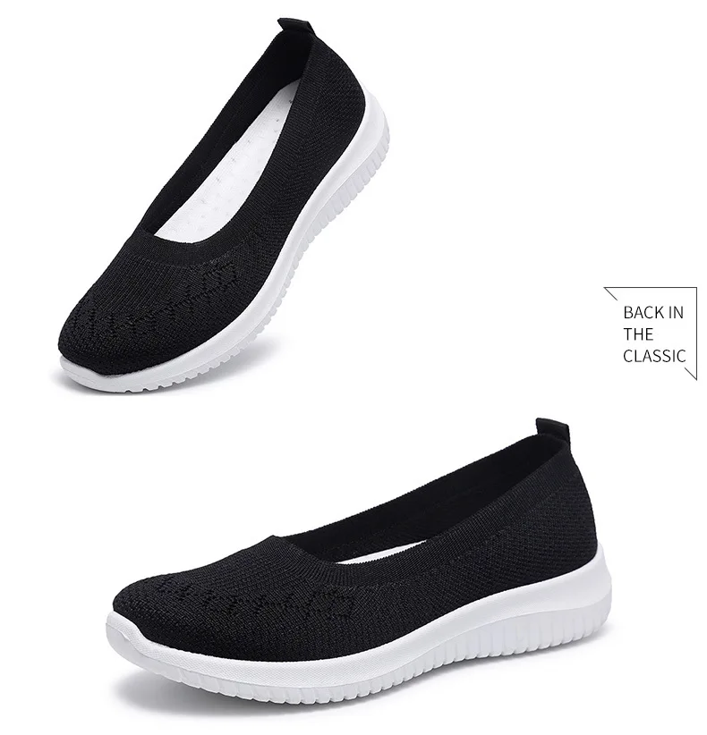 Women Slip On Shoes Knitting Socks Shoes Ladies Loafers Ballerinas Ladies Flat Footwear Luxury Sneakers For Elderly Knit Soft