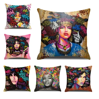 

African Women Style Printed Cushion Cover Home Decor Polyester Pillowcase Throw Sofa Seat Waist Pillow Covers For Bed Car Office