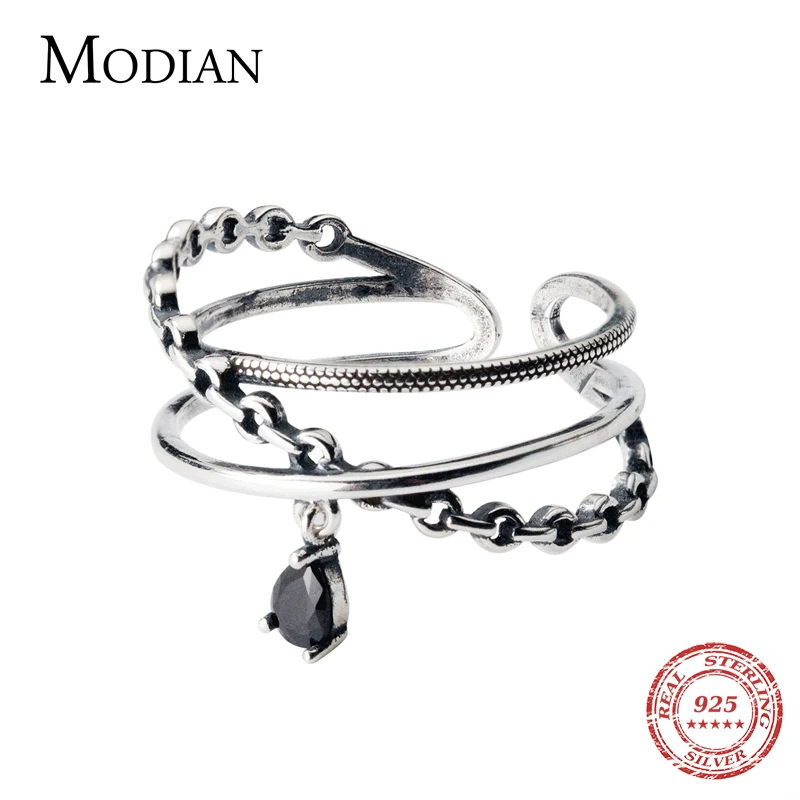 Modian New Retro Simple Finger Ring for Women Authentic 925 Sterling Silver Geometric Line Adjustable Ring Fine Jewelry Gift