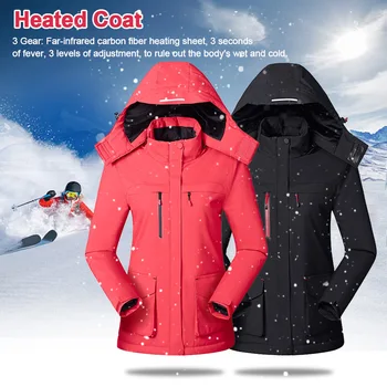 

Windproof Solid Hooded Usb Infrared Long Sleeves Thermal Skiing Keep Warm Outdoor Sports Reflective Women Heated Winter Jacket