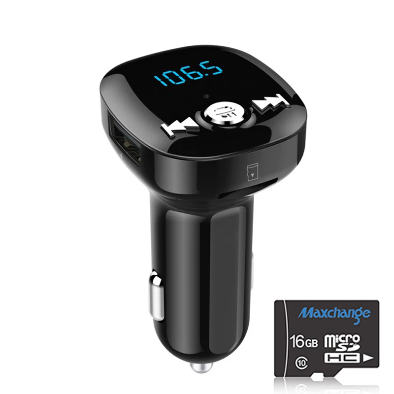 With 16G TF Card Автомобильный fm-передатчик Bluetooth беспроводной MP3 музыкальный плеер стерео двойной USB быстрая зарядка громкой связи вызов U диск TF кард-ридер - Название цвета: With 16G TF Card