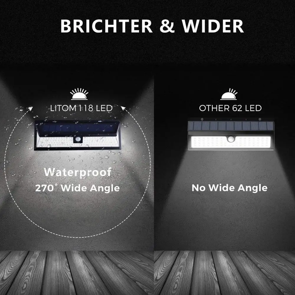 Горячая солнечный 118 светодиодный водонепроницаемый наружный датчик движения pir солнечный, садовый, наружный настенный светильник