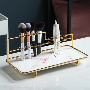 

Nordic Marble Texture Storage Glass Tray Fruit Tea Cup Bathroom Storage Rack Box Jewelry Necklace Display Tray Home Decoration