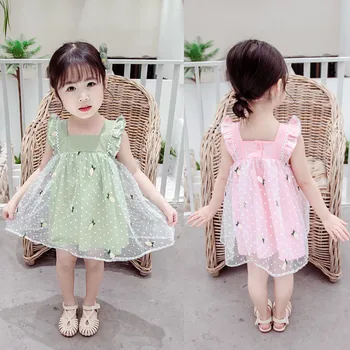 

Toddler Baby Girls Fly Sleeve Floral Tulle Princess Dress Dresses Toddler Baby Solid Color Dress Summer Clothing Daily Dresses