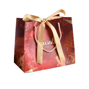 

Simple Star Printed Paper Tote Bag Gold Ribbon Bow-knot Package Bags Birthday Anniversary Gift Packaging Party Supplies