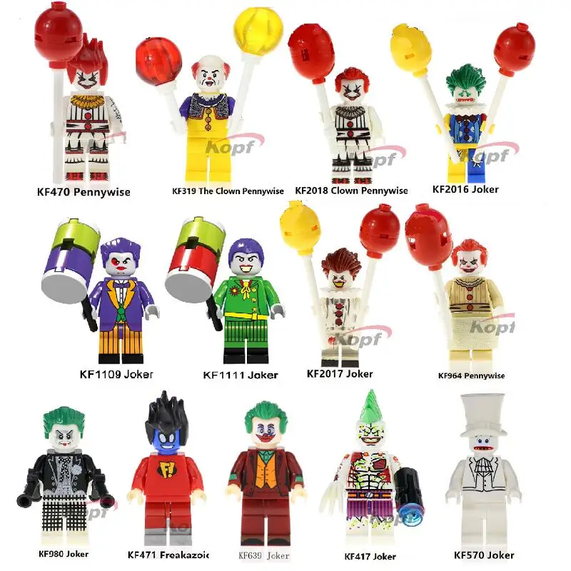 

Single Sale Building Blocks Joker Series The Clown Pennywise Redux With Red Balloon Freakazoid Figures Toys For Kid