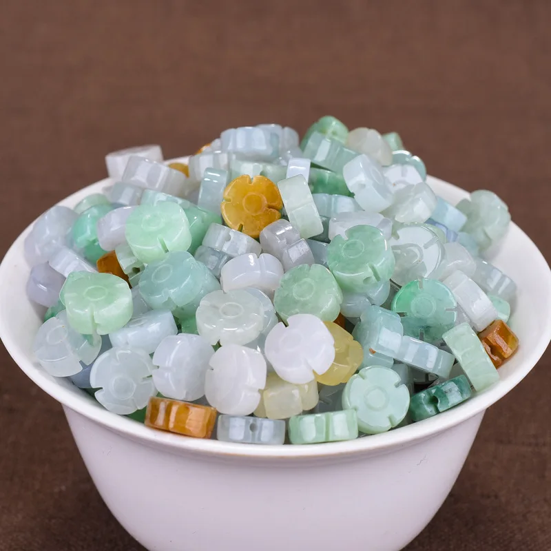 

10PC Natural Emerald Jadeite Tri-coloured Taiji Bagua Beads Accessories DIY Bangle Charm Jewellery Hand-Carved Luck man Amulet