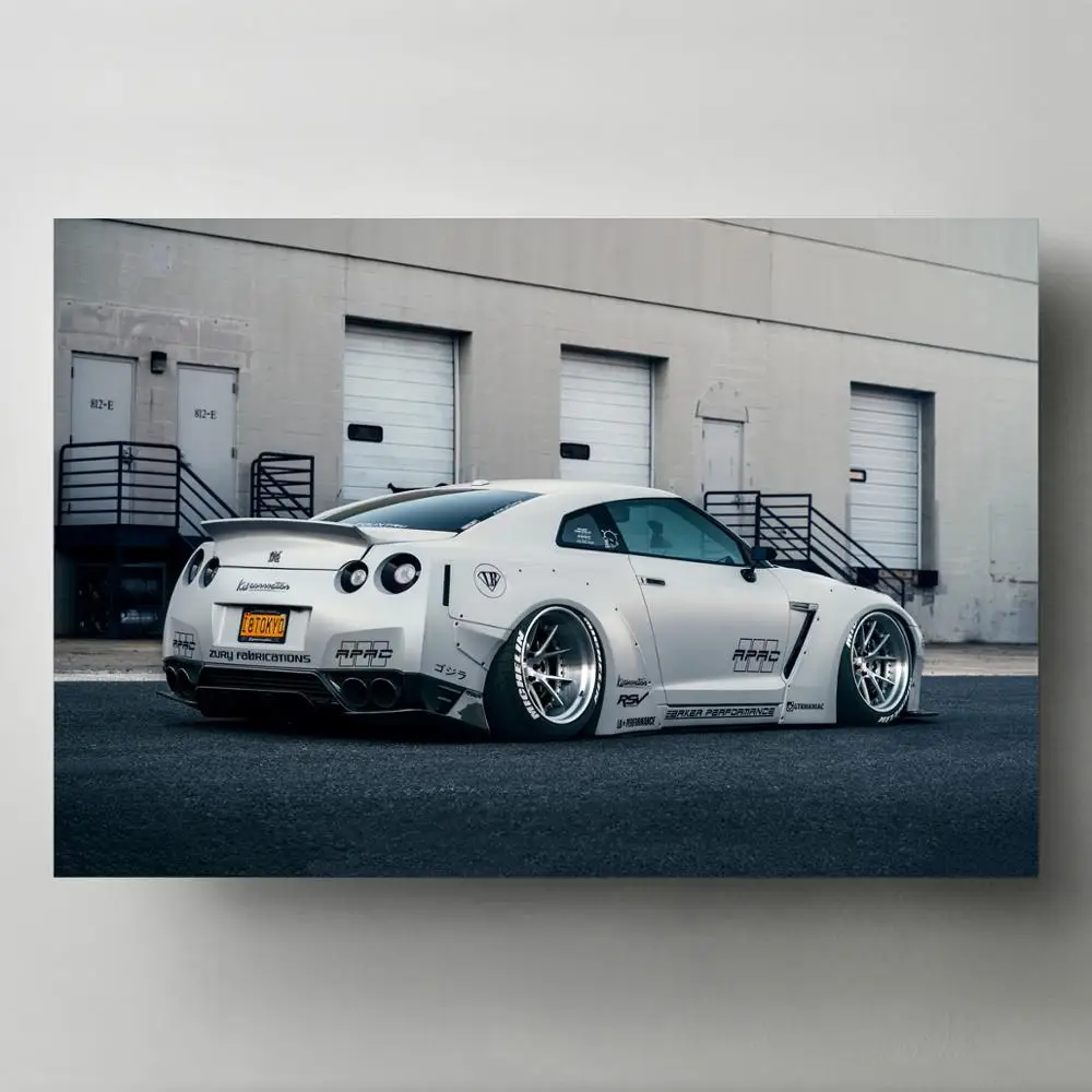 Плакаты Nissan Skyline GTR с настройкой белого автомобиля спортивный шрам картины на
