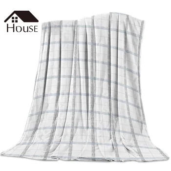 

Grid Blue Gray White Throw Blanket Soft Comfortable Velvet Plush Blankets Warm Sofa Bed Sheets