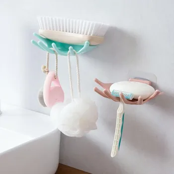 

Hand Shape Bathroom Wall Mounted Plastic Soap Drain Rack Strong Paste Soap Storage Plate Tray Holder For Home Bathroom