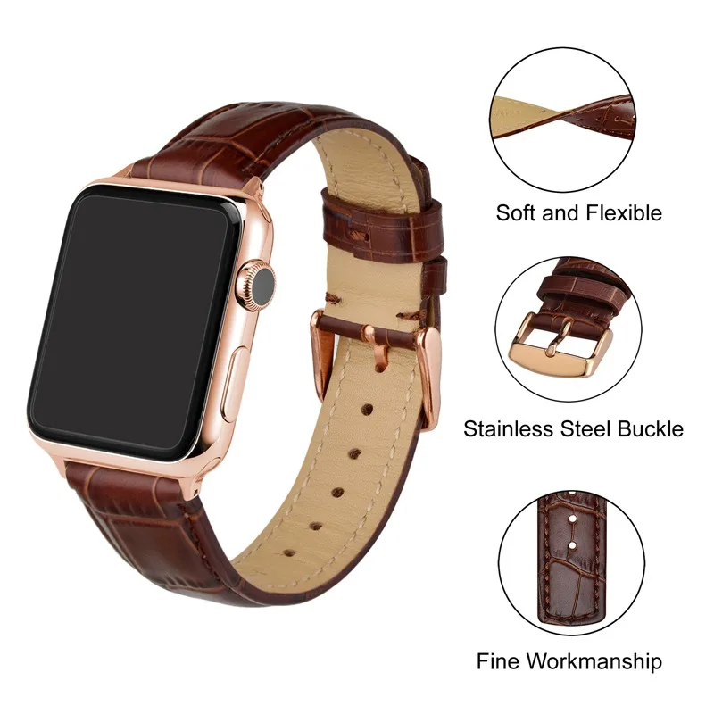 Ремешок для часов Anbeer Apple 38 мм 40 42 44 кожаный ремешок Iwatch 5 4 3 2 1 мужской и женский
