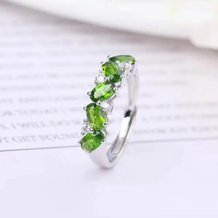 

925 Silver Inlaid Natural Green Diopside Ring Support Nationwide Reinspection