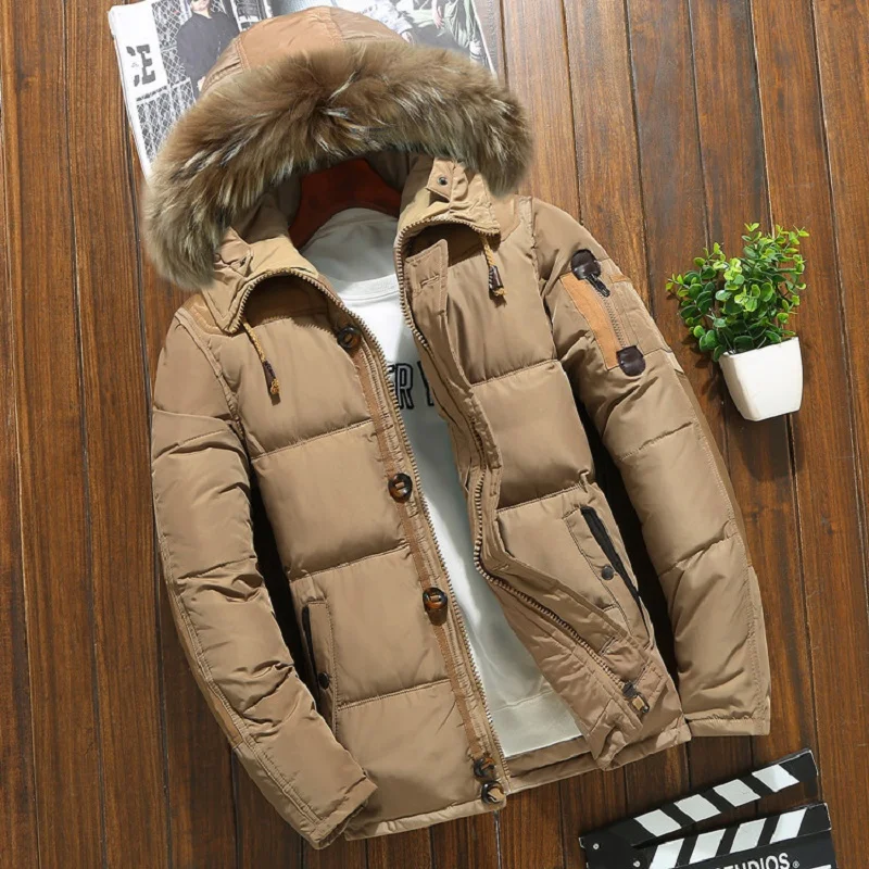 Koop Merk Winter Jas Mannen Witte Eendendons Parka Jas Mannen Dikke Warme Sneeuw Parka Jas Overjas Windbreaker Hooded Warm parka