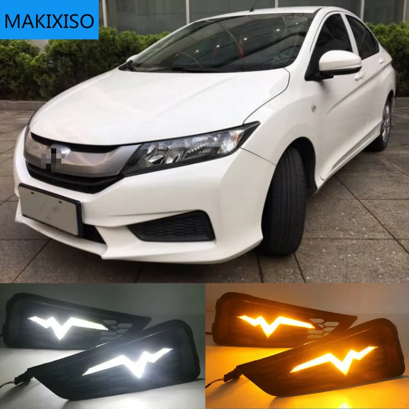 

1 Set For Honda City 2015 2016 DRL Daytime Running Lights Daylight 12V ABS Fog Lamp Cover With Turn Yellow Signal Light