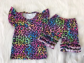

hot sale girl leopard outfit fashion girls clothes baby boutique summer outfit