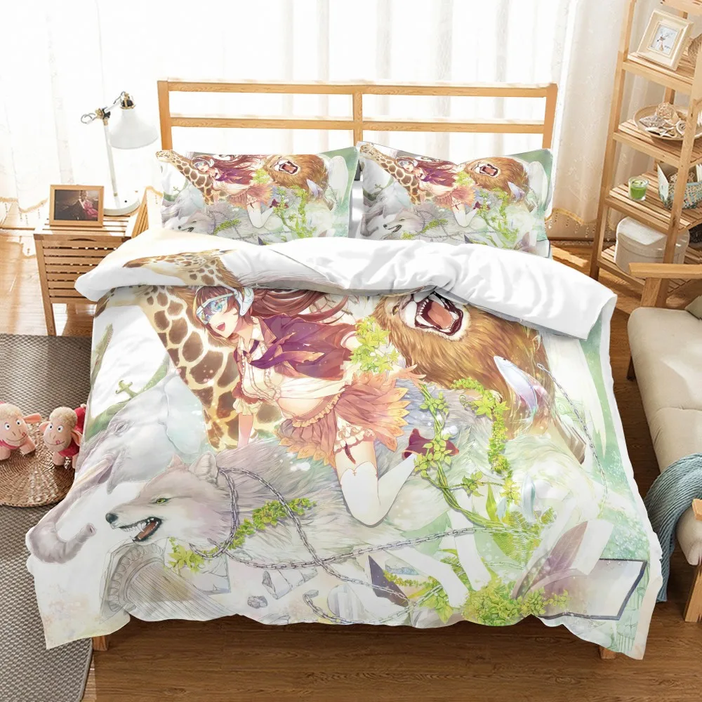 

Girls Duvet Cover Set Wolf Deer Unicorn Cartoon Bedding Set Full Queen King Double Single Size Anime Comforter Cover Pillowcase