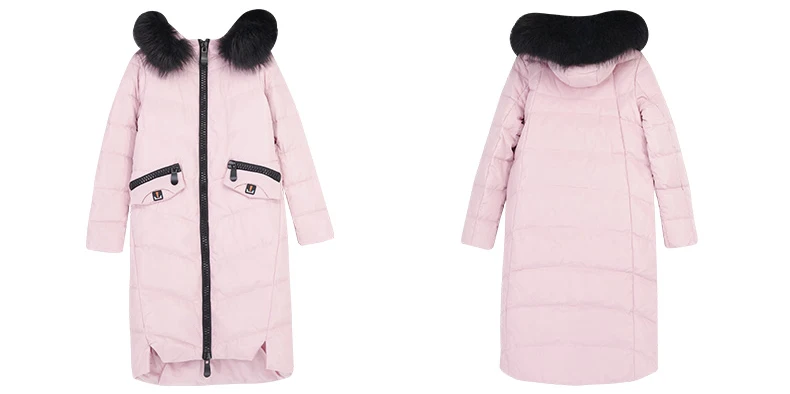 M~ 4XL 5XL зимнее романтическое розовое длинное пуховое пальто большого размера с меховым капюшоном и длинным рукавом на молнии, теплое плотное пуховое пальто A4145