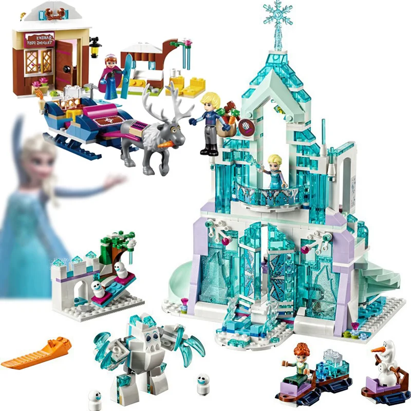 

Ice Snow Series Elsa Anna Magical Ice Castle Model Building Blocks Cinderella Princess Castle Compatible Legoe Girl Friends