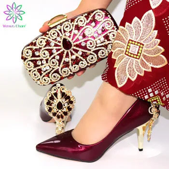 

Leisure Style 2019 African Women Matching Shoes and Bag Set High Quality Slipper with Evening Bag to Match in Wine Color