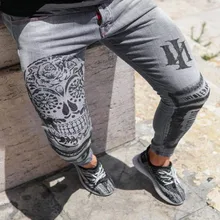 Pantalones vaqueros ajustados elásticos para hombre, Jeans ajustados con estampado de Letras a la moda, color gris, informales para motociclista, ropa de calle