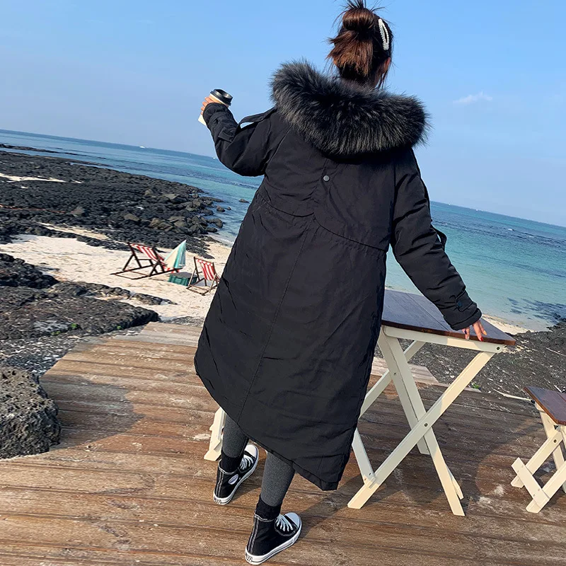 

Photo Shoot 2019 New Style Parka Long over-the-Knee Korean-style down Jacket Women's Thick Oversized Fur Collar Cotton Coat WOME