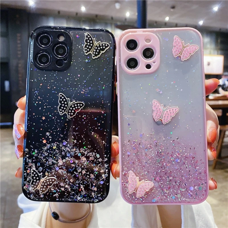 Fashion 3d Bling Butterfly Female Soft Case For Iphone 11 12 Pro Max Mini 7 8 Plus Xr X Xs Max Se Girl Phone Cover Fundas Phone Case Covers Aliexpress