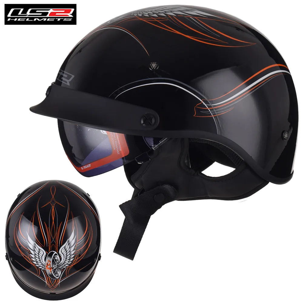 LS2 Винтаж Moto Jet полушлем для мотоцикла скутер мотоцикл чоппер пилот двигатель руля Ретро защитные шлемы для езды на велосипеде - Цвет: Black Orange