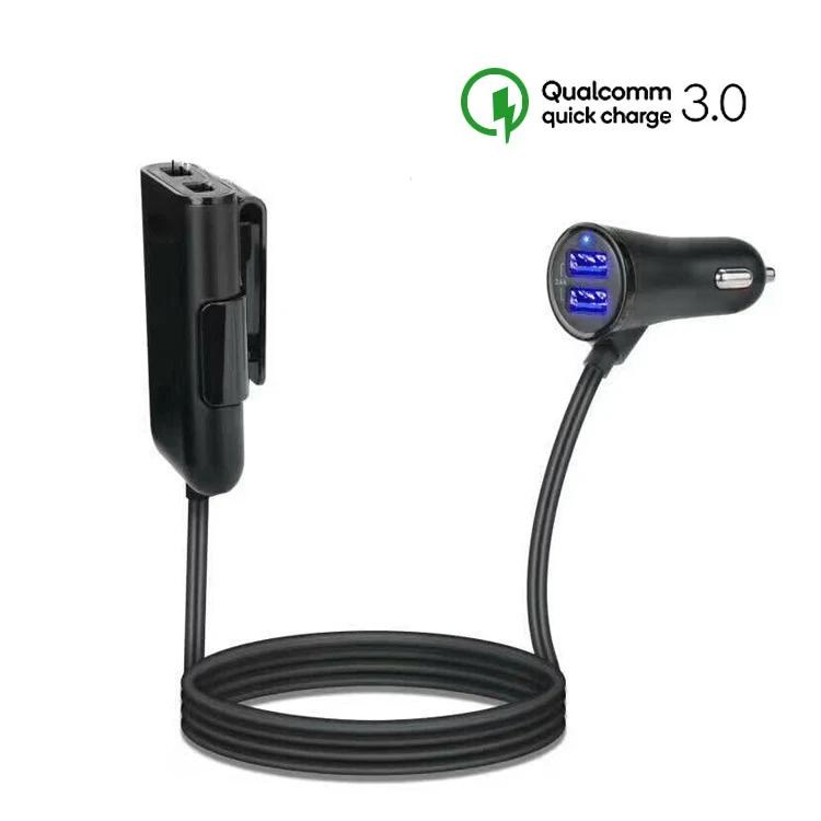 USB QC 3.0 Car Charger with 1.8m Extension Cable with Clip For Mobile Phone Tablet GPS Car-Charger